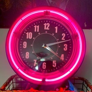 Pink neon wall clock 11 inches in diameter